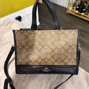 Coach Signature Canvas Dempsey Tote Bag - Black and Tan